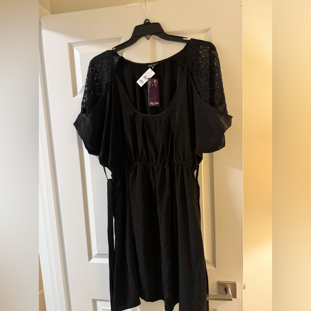 City Chic Black Tunic with Lace Detail